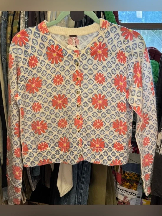 NWT Free People Nocturnal Patterned Cashmere Cardi - prep combo blue - small - Picture 5 of 8